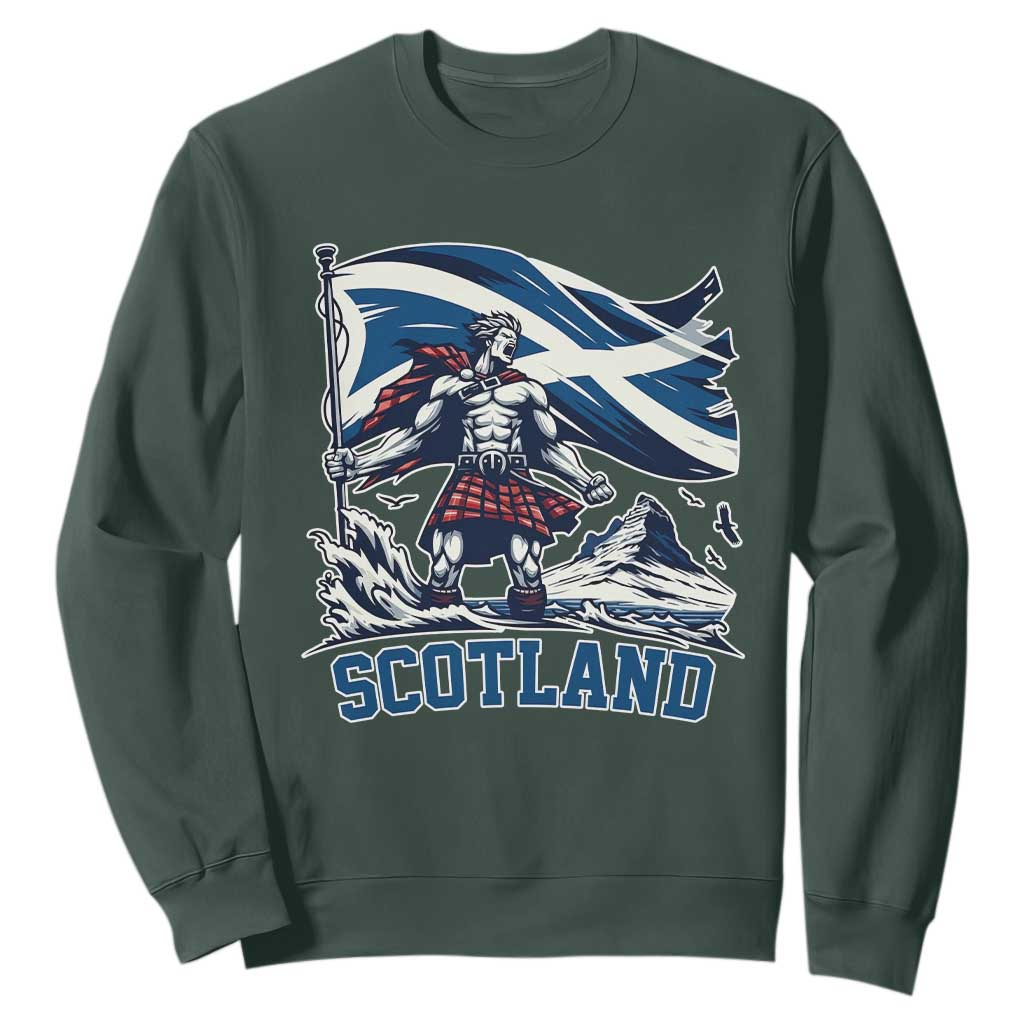 Scottish Warrior Sweatshirt Brave Highland Hero Scotland Flag TS02 Dark Forest Green Print Your Wear