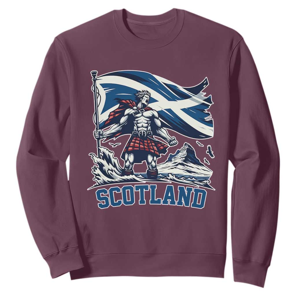 Scottish Warrior Sweatshirt Brave Highland Hero Scotland Flag TS02 Maroon Print Your Wear