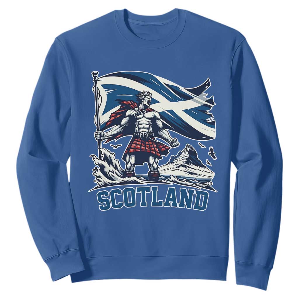 Scottish Warrior Sweatshirt Brave Highland Hero Scotland Flag TS02 Royal Blue Print Your Wear
