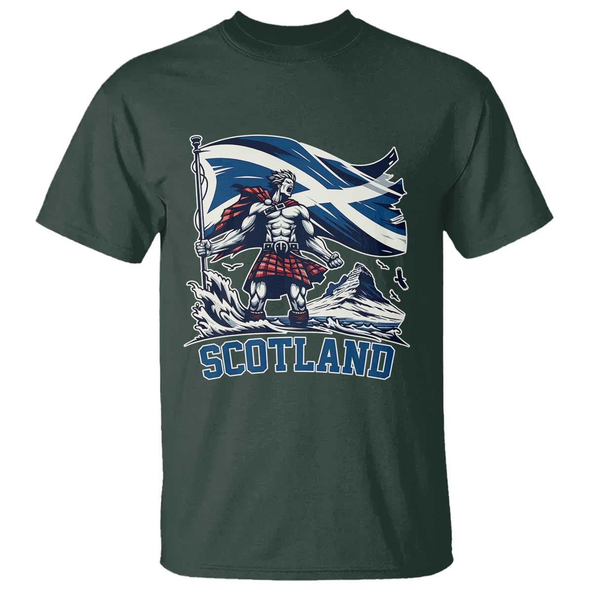 Scottish Warrior T Shirt Brave Highland Hero Scotland Flag TS02 Dark Forest Green Print Your Wear