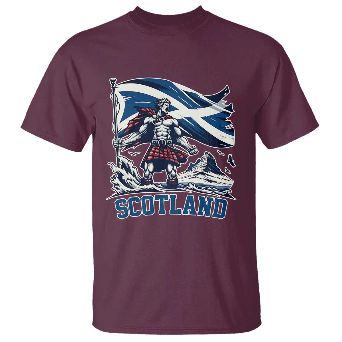 Scottish Warrior T Shirt Brave Highland Hero Scotland Flag TS02 Maroon Print Your Wear