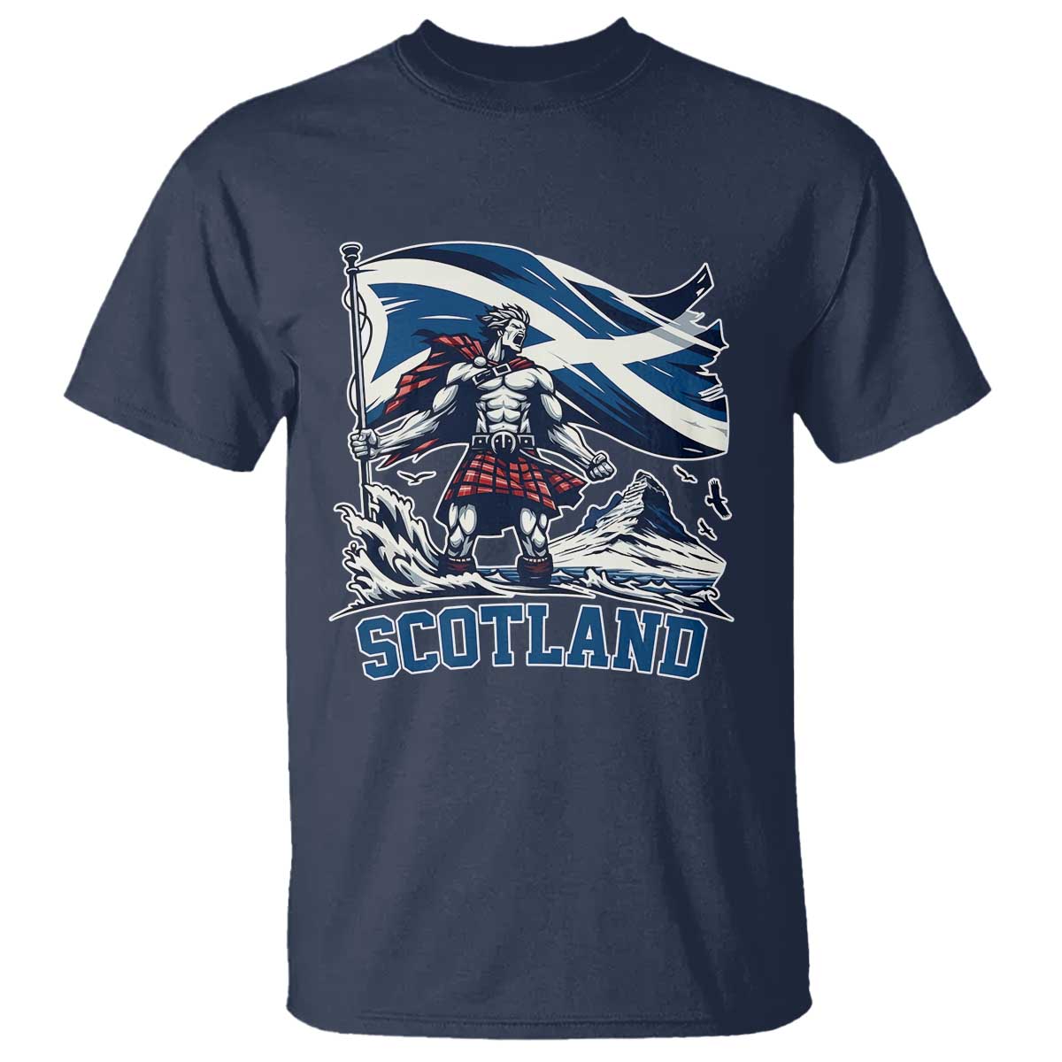 Scottish Warrior T Shirt Brave Highland Hero Scotland Flag TS02 Navy Print Your Wear