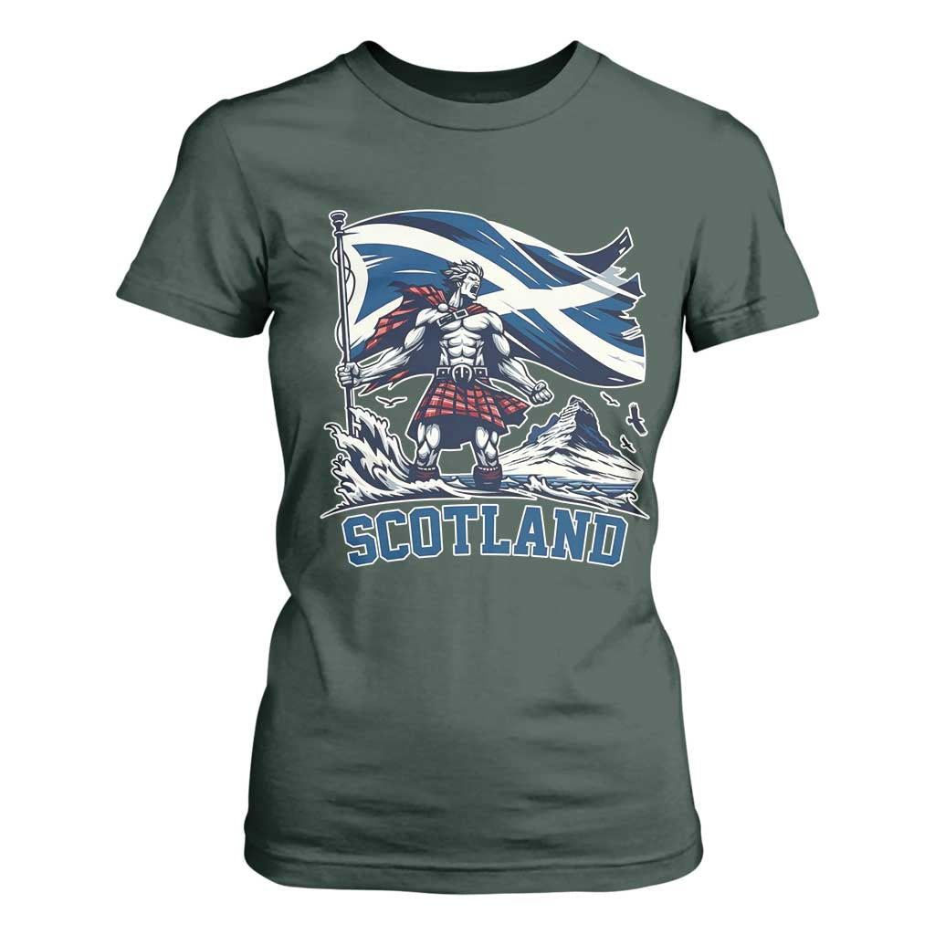 Scottish Warrior T Shirt For Women Brave Highland Hero Scotland Flag TS02 Dark Forest Green Print Your Wear