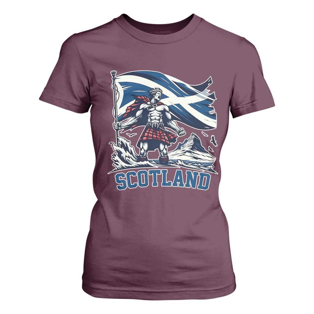 Scottish Warrior T Shirt For Women Brave Highland Hero Scotland Flag TS02 Maroon Print Your Wear
