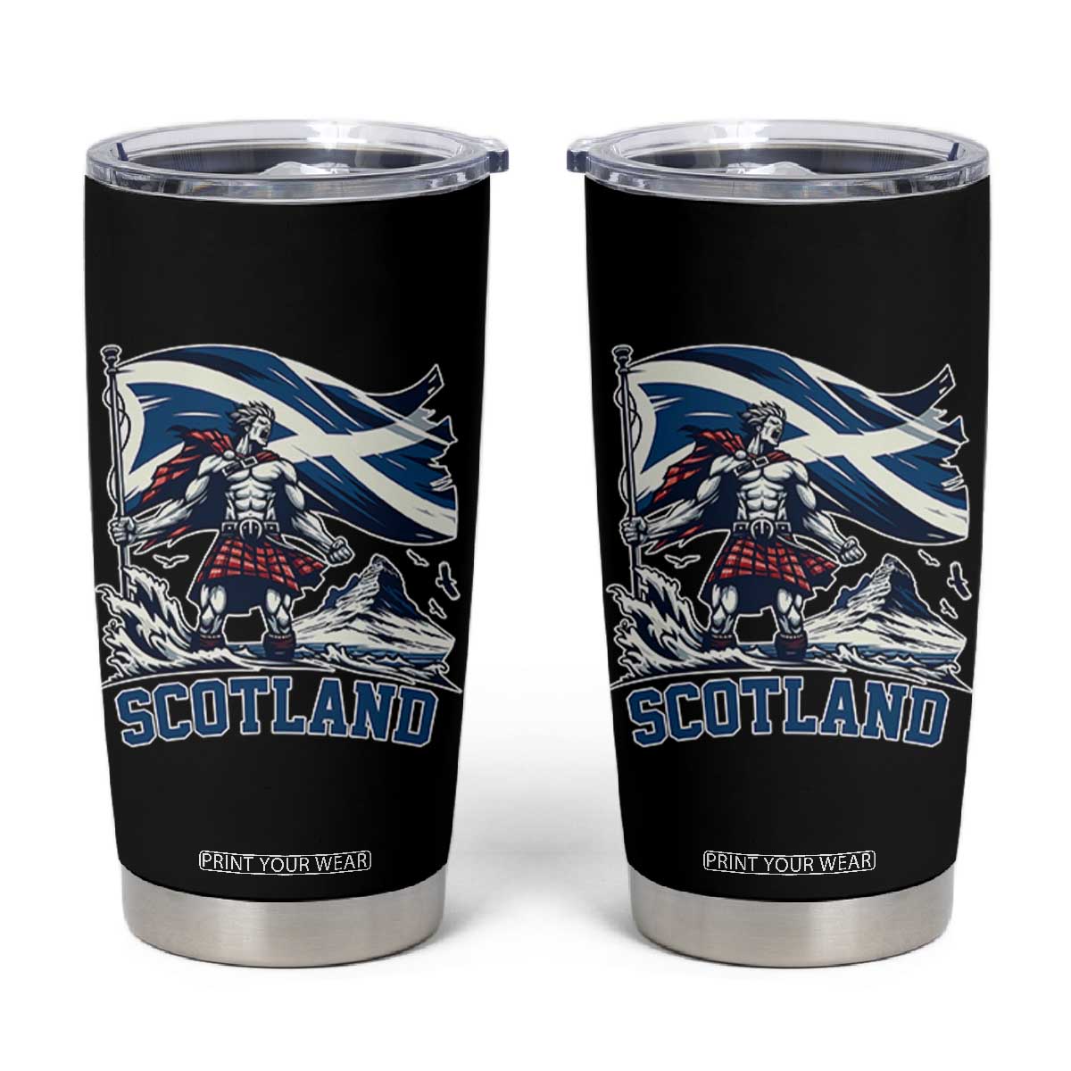 Scottish Warrior Tumbler Cup Brave Highland Hero Scotland Flag TS02 Black Print Your Wear
