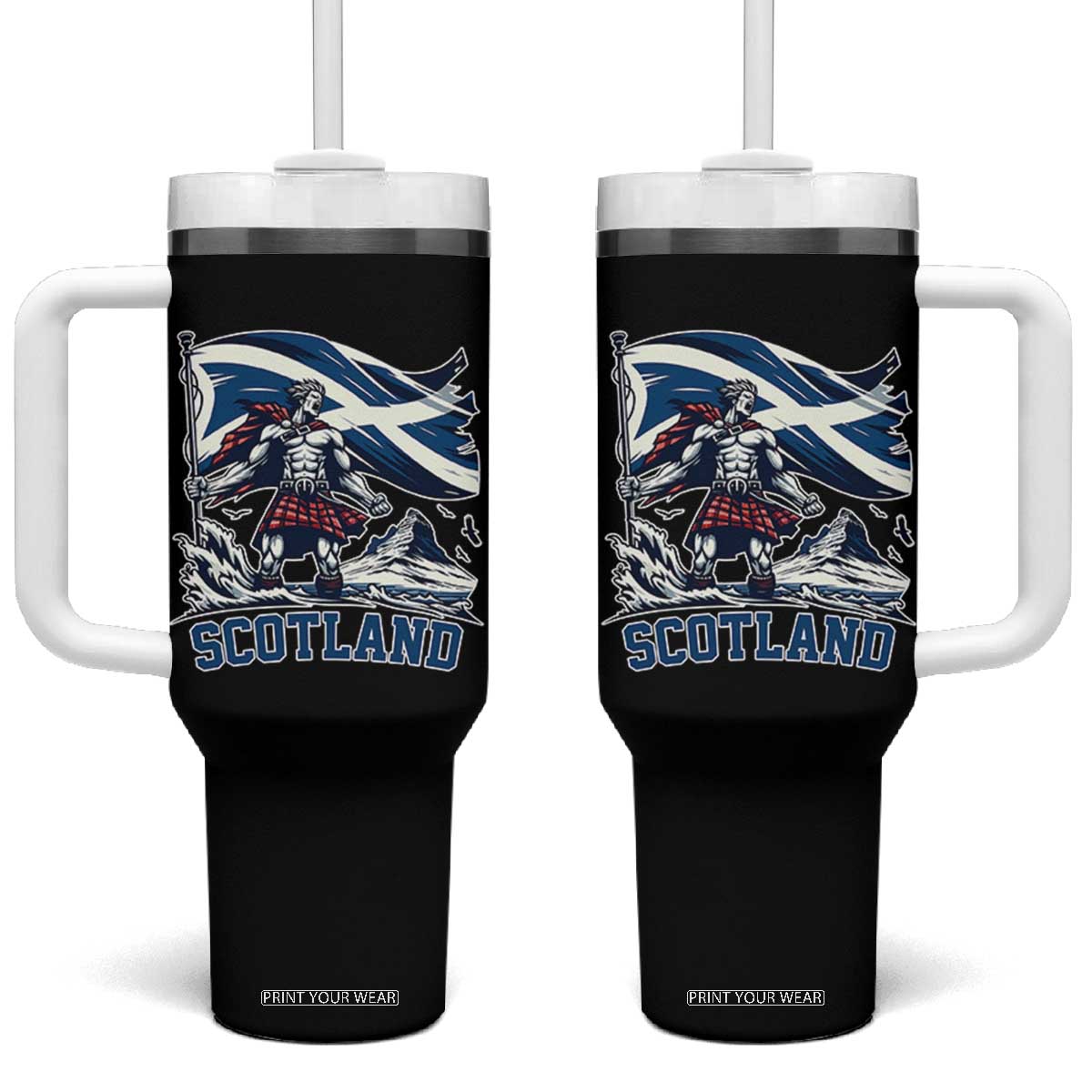 Scottish Warrior Tumbler With Handle Brave Highland Hero Scotland Flag TS02 One Size: 40 oz Black Print Your Wear