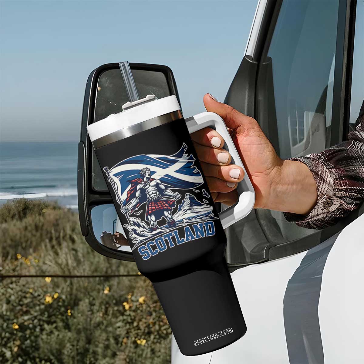 Scottish Warrior Tumbler With Handle Brave Highland Hero Scotland Flag TS02 Print Your Wear