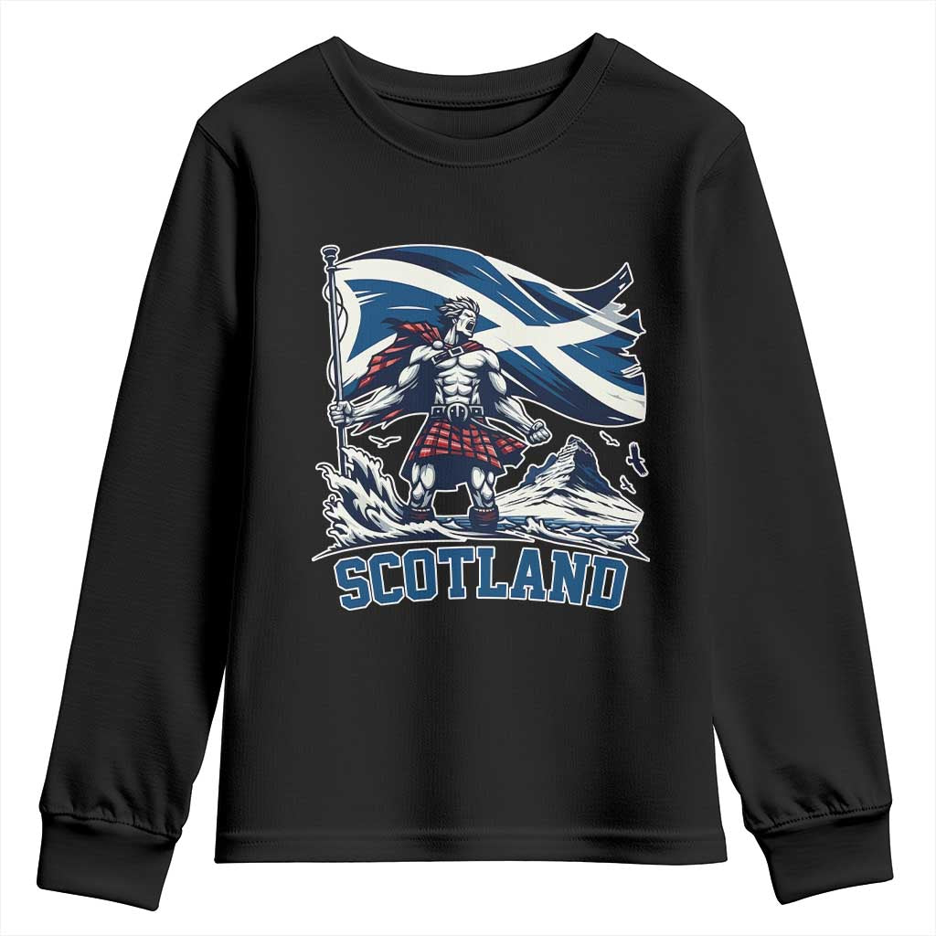 Scottish Warrior Youth Sweatshirt Brave Highland Hero Scotland Flag TS02 Black Print Your Wear