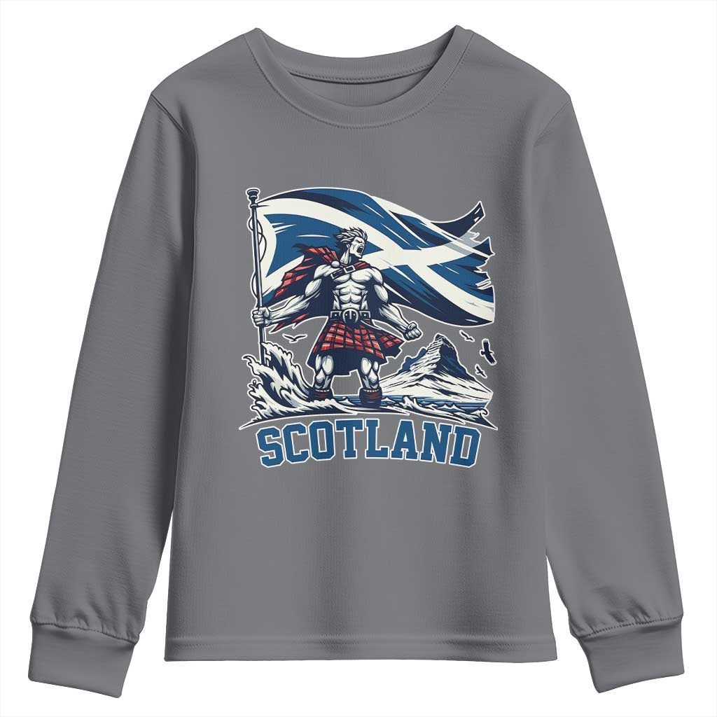 Scottish Warrior Youth Sweatshirt Brave Highland Hero Scotland Flag TS02 Charcoal Print Your Wear