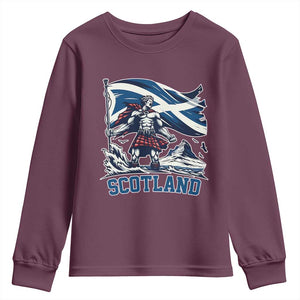 Scottish Warrior Youth Sweatshirt Brave Highland Hero Scotland Flag TS02 Maroon Print Your Wear