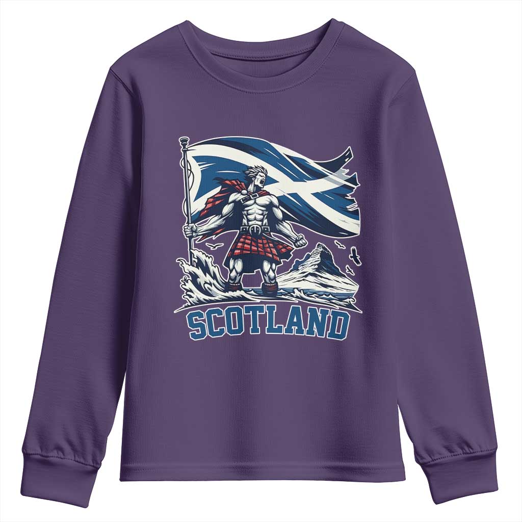 Scottish Warrior Youth Sweatshirt Brave Highland Hero Scotland Flag TS02 Purple Print Your Wear