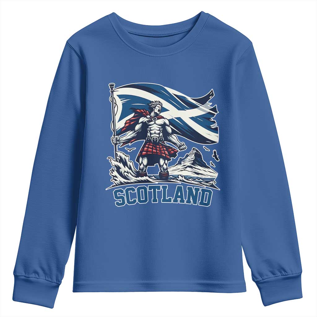 Scottish Warrior Youth Sweatshirt Brave Highland Hero Scotland Flag TS02 Royal Blue Print Your Wear