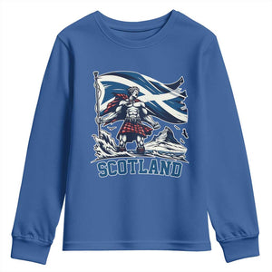 Scottish Warrior Youth Sweatshirt Brave Highland Hero Scotland Flag TS02 Royal Blue Print Your Wear