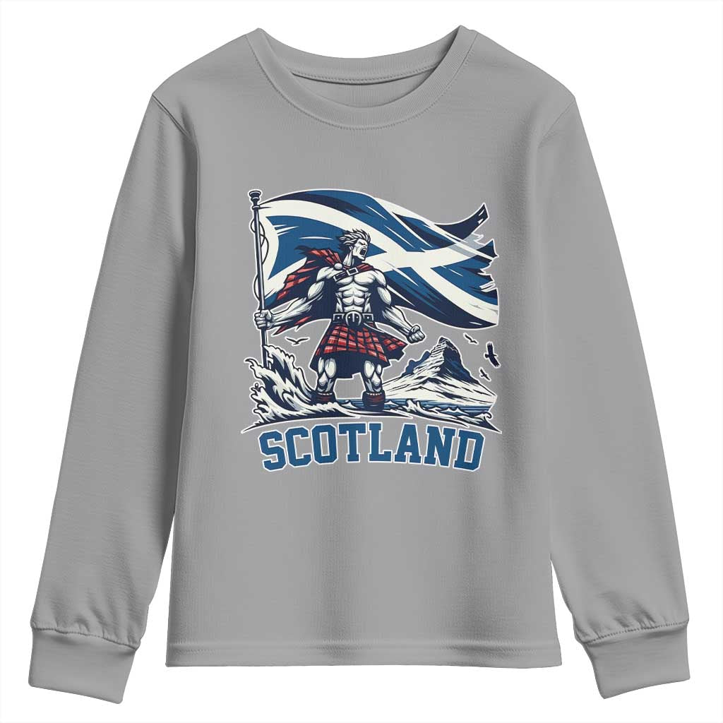 Scottish Warrior Youth Sweatshirt Brave Highland Hero Scotland Flag TS02 Sport Gray Print Your Wear
