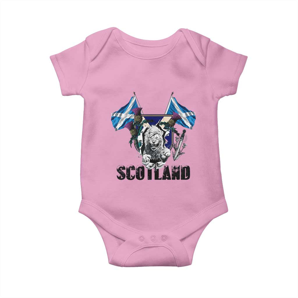 Roaring Scottish Lion Crest Baby Onesie Thistle Scotland Flag Emblem for Brave Highlanders TS02 Light Pink Print Your Wear
