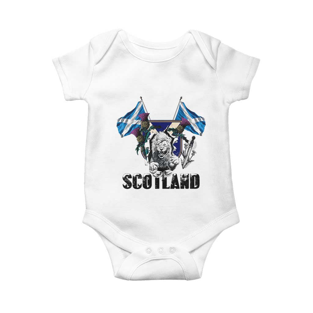 Roaring Scottish Lion Crest Baby Onesie Thistle Scotland Flag Emblem for Brave Highlanders TS02 White Print Your Wear