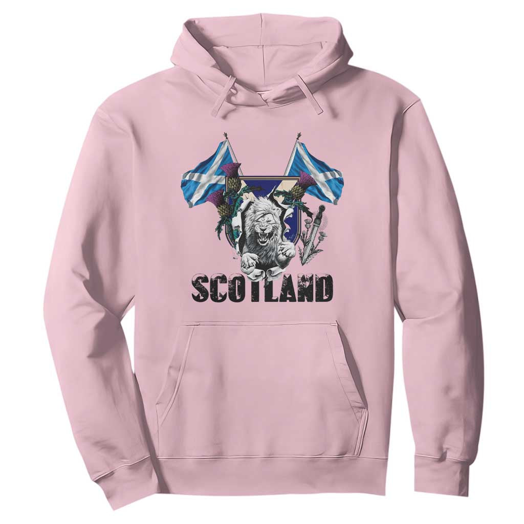 Roaring Scottish Lion Crest Hoodie Thistle Scotland Flag Emblem for Brave Highlanders TS02 Light Pink Print Your Wear