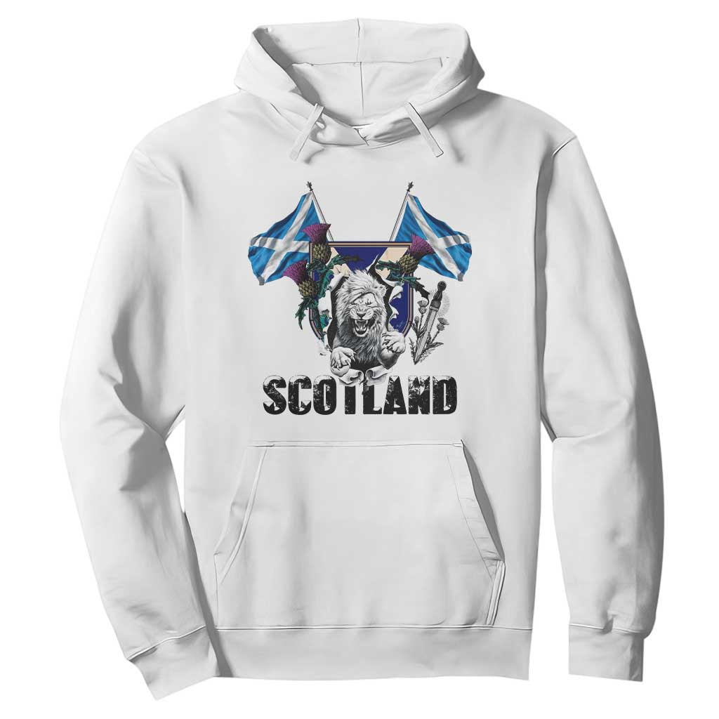 Roaring Scottish Lion Crest Hoodie Thistle Scotland Flag Emblem for Brave Highlanders TS02 White Print Your Wear