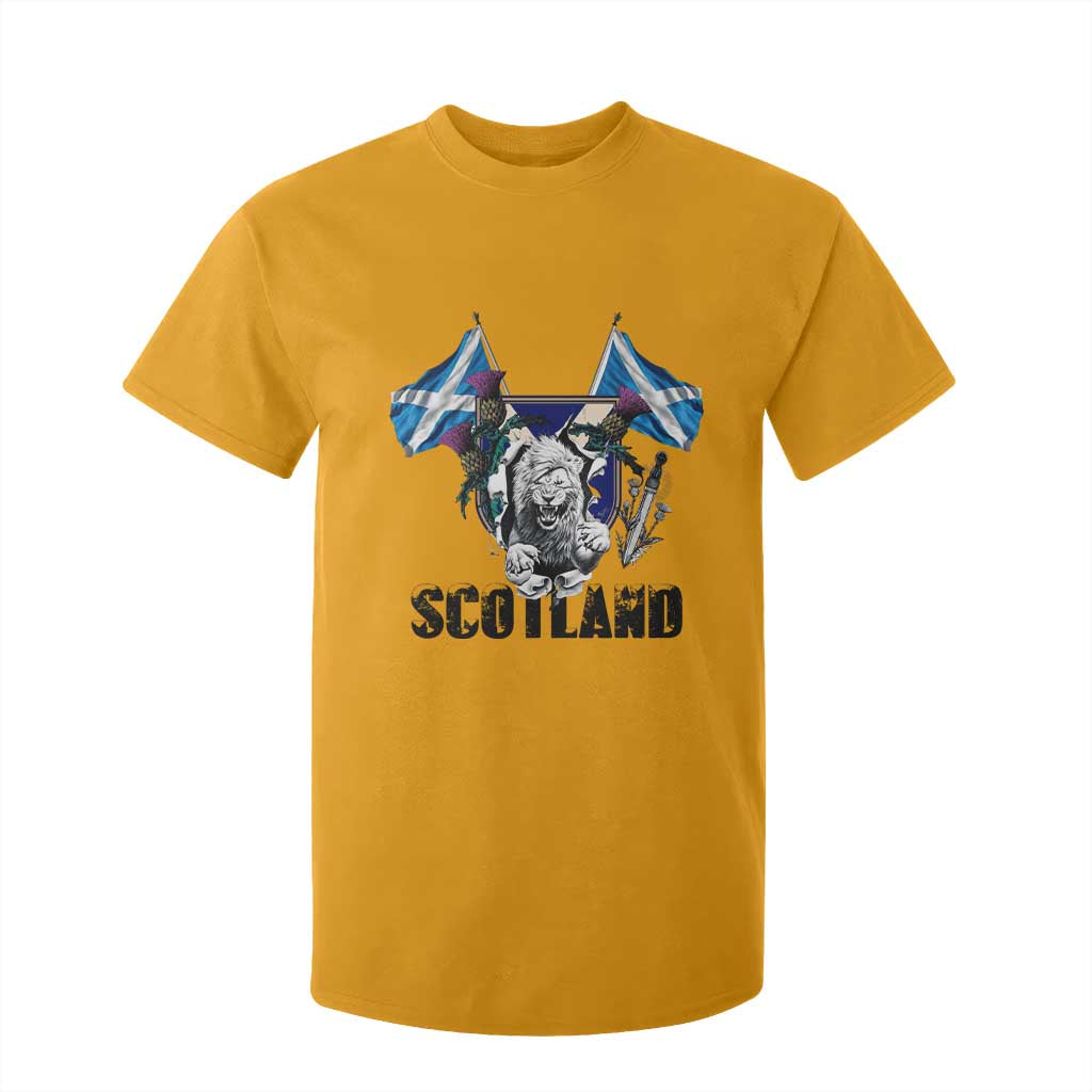Roaring Scottish Lion Crest T Shirt For Kid Thistle Scotland Flag Emblem for Brave Highlanders TS02 Gold Print Your Wear