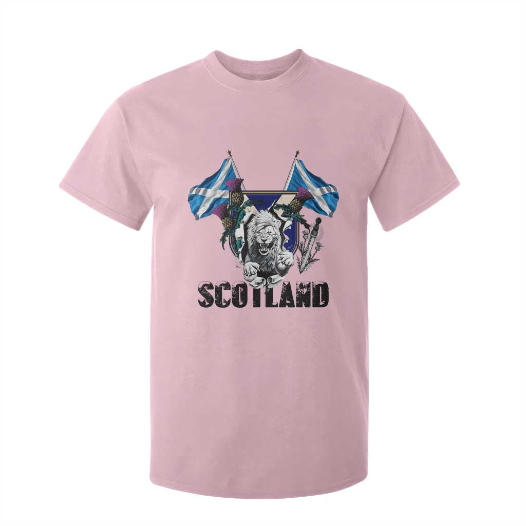Roaring Scottish Lion Crest T Shirt For Kid Thistle Scotland Flag Emblem for Brave Highlanders TS02 Light Pink Print Your Wear
