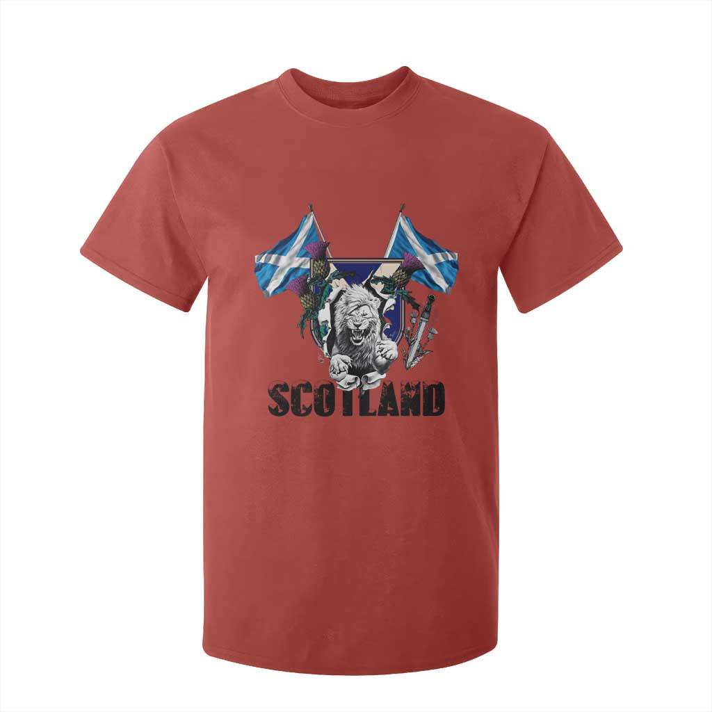 Roaring Scottish Lion Crest T Shirt For Kid Thistle Scotland Flag Emblem for Brave Highlanders TS02 Red Print Your Wear