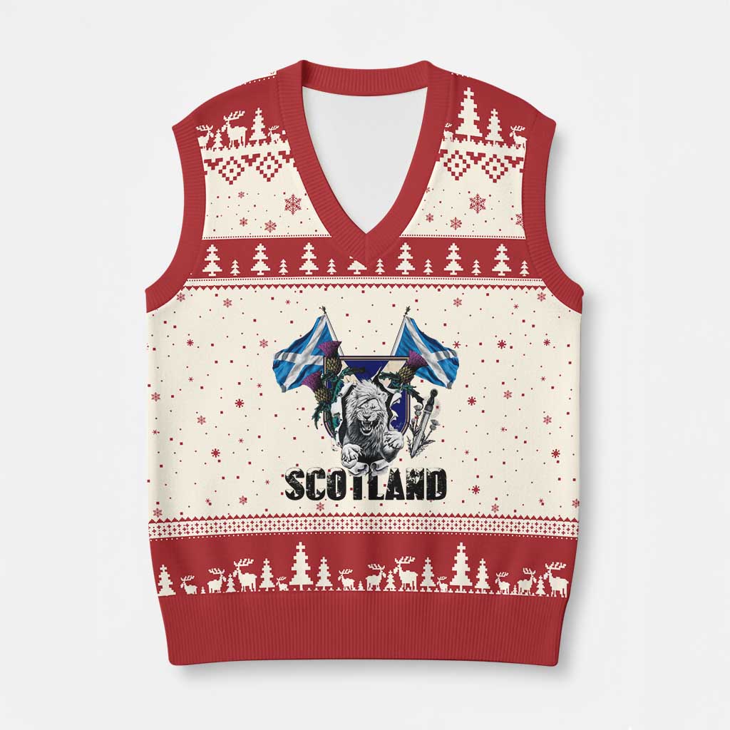 Roaring Scottish Lion Crest V-Neck Knit Sweater Vest Thistle Scotland Flag Emblem for Brave Highlanders TS02 Beige Red Print Your Wear