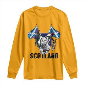 Roaring Scottish Lion Crest Long Sleeve Shirt Thistle Scotland Flag Emblem for Brave Highlanders TS02 Gold Print Your Wear