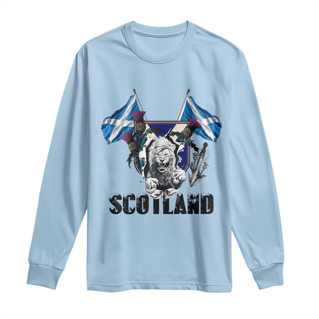 Roaring Scottish Lion Crest Long Sleeve Shirt Thistle Scotland Flag Emblem for Brave Highlanders TS02 Light Blue Print Your Wear