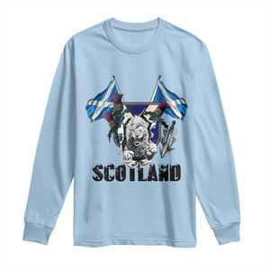 Roaring Scottish Lion Crest Long Sleeve Shirt Thistle Scotland Flag Emblem for Brave Highlanders TS02 Light Blue Print Your Wear