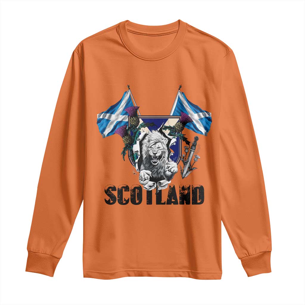 Roaring Scottish Lion Crest Long Sleeve Shirt Thistle Scotland Flag Emblem for Brave Highlanders TS02 Orange Print Your Wear
