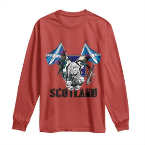 Roaring Scottish Lion Crest Long Sleeve Shirt Thistle Scotland Flag Emblem for Brave Highlanders TS02 Red Print Your Wear