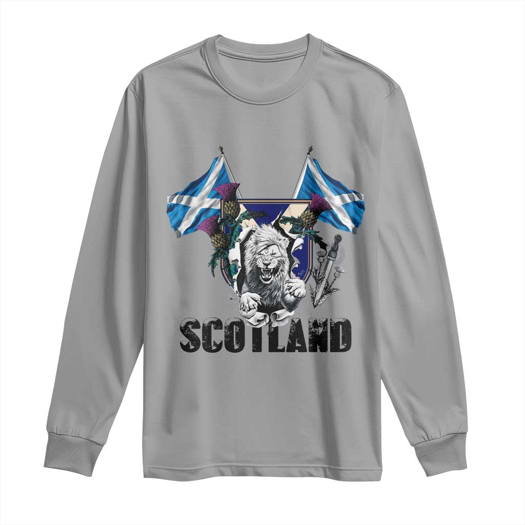 Roaring Scottish Lion Crest Long Sleeve Shirt Thistle Scotland Flag Emblem for Brave Highlanders TS02 Sport Gray Print Your Wear