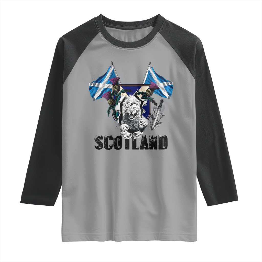 Roaring Scottish Lion Crest Raglan Shirt Thistle Scotland Flag Emblem for Brave Highlanders TS02 Sport Gray Black Print Your Wear
