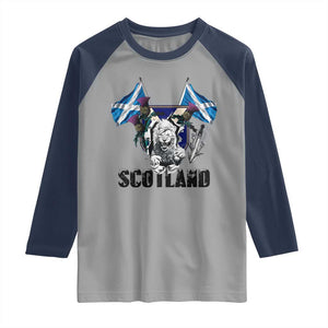 Roaring Scottish Lion Crest Raglan Shirt Thistle Scotland Flag Emblem for Brave Highlanders TS02 Sport Gray Navy Print Your Wear