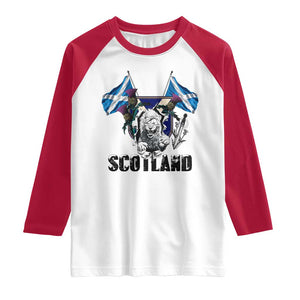 Roaring Scottish Lion Crest Raglan Shirt Thistle Scotland Flag Emblem for Brave Highlanders TS02 White Red Print Your Wear
