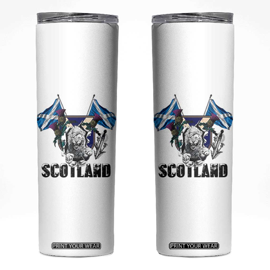 Roaring Scottish Lion Crest Skinny Tumbler Thistle Scotland Flag Emblem for Brave Highlanders TS02 White Print Your Wear