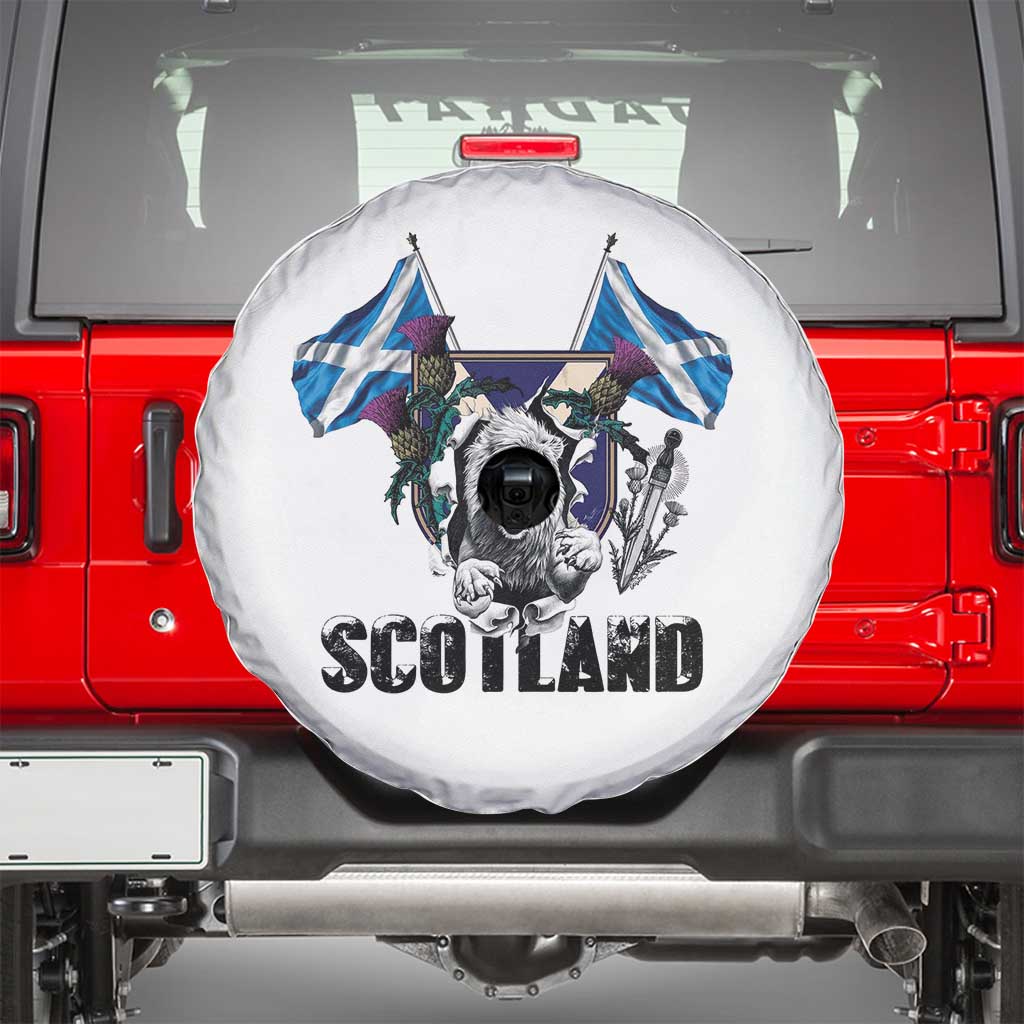 Roaring Scottish Lion Crest Spare Tire Cover Thistle Scotland Flag Emblem for Brave Highlanders TS02 White Print Your Wear