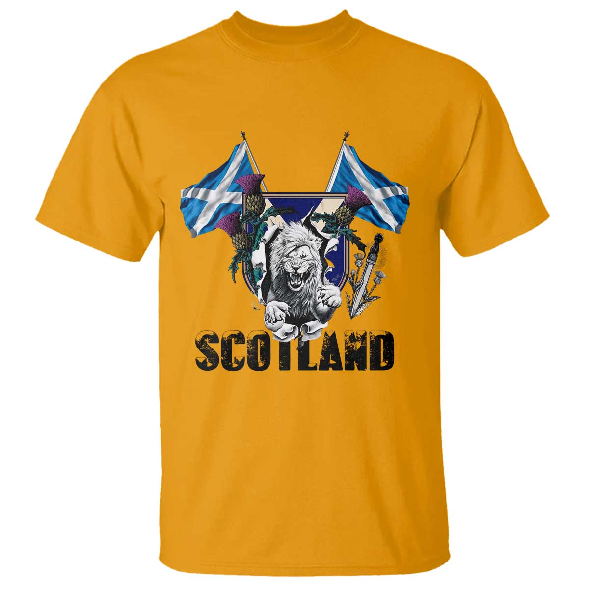 Roaring Scottish Lion Crest T Shirt Thistle Scotland Flag Emblem for Brave Highlanders TS02 Gold Print Your Wear