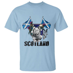 Roaring Scottish Lion Crest T Shirt Thistle Scotland Flag Emblem for Brave Highlanders TS02 Light Blue Print Your Wear