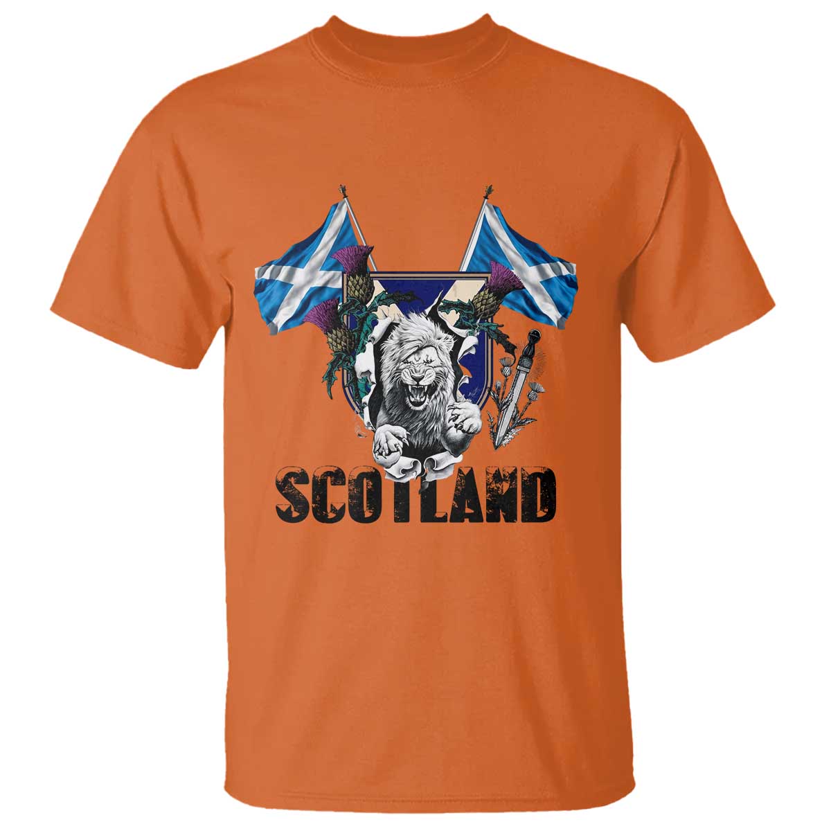 Roaring Scottish Lion Crest T Shirt Thistle Scotland Flag Emblem for Brave Highlanders TS02 Orange Print Your Wear