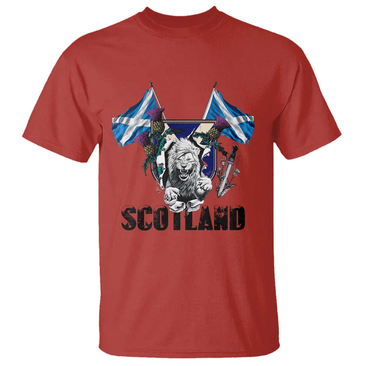 Roaring Scottish Lion Crest T Shirt Thistle Scotland Flag Emblem for Brave Highlanders TS02 Red Print Your Wear