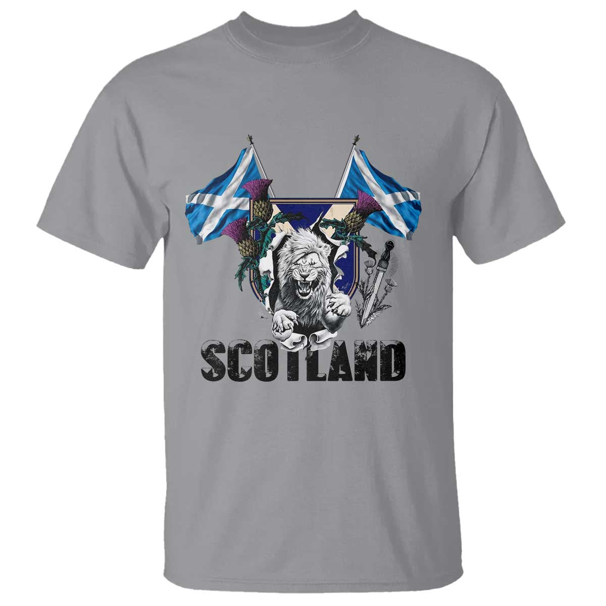Roaring Scottish Lion Crest T Shirt Thistle Scotland Flag Emblem for Brave Highlanders TS02 Sport Gray Print Your Wear