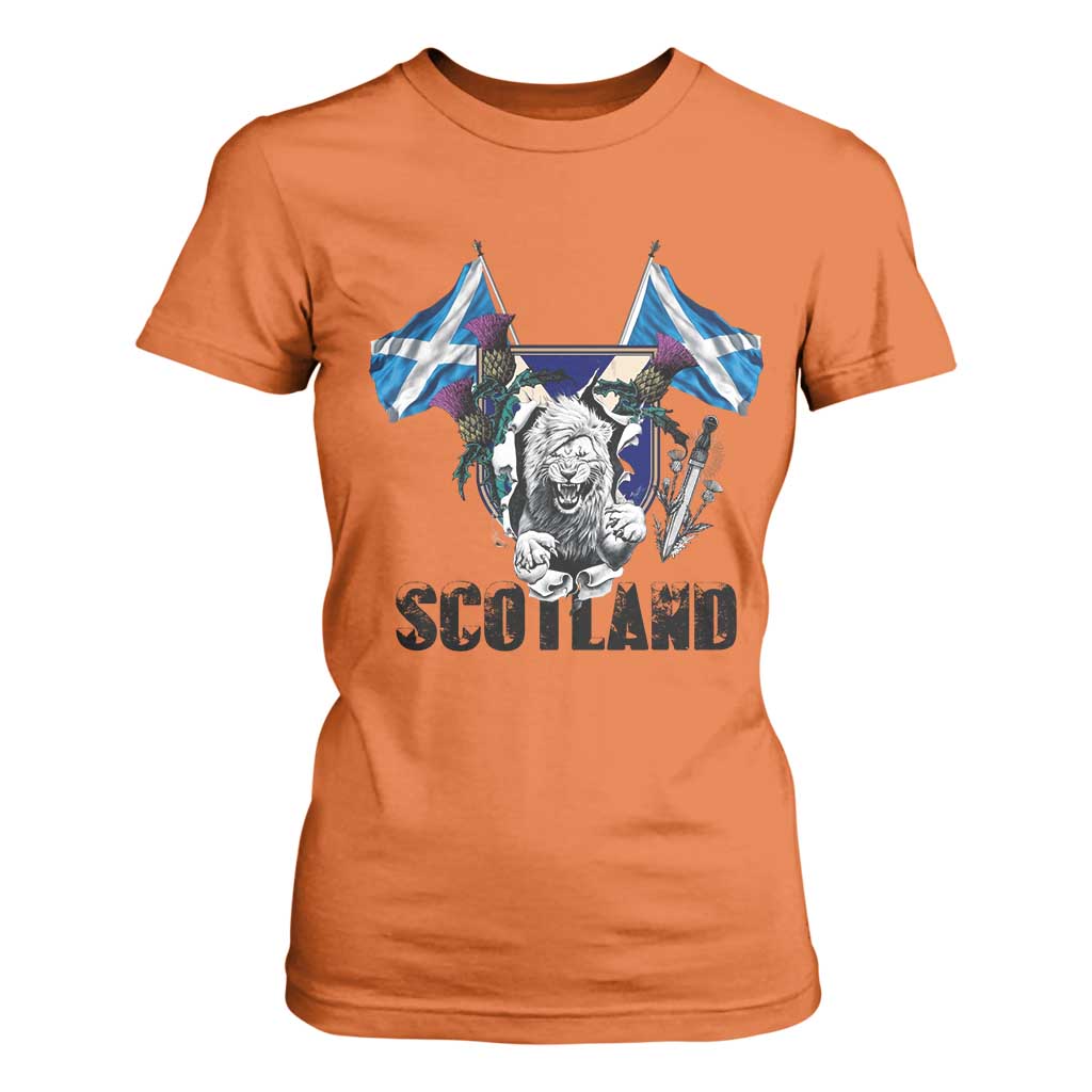 Roaring Scottish Lion Crest T Shirt For Women Thistle Scotland Flag Emblem for Brave Highlanders TS02 Orange Print Your Wear