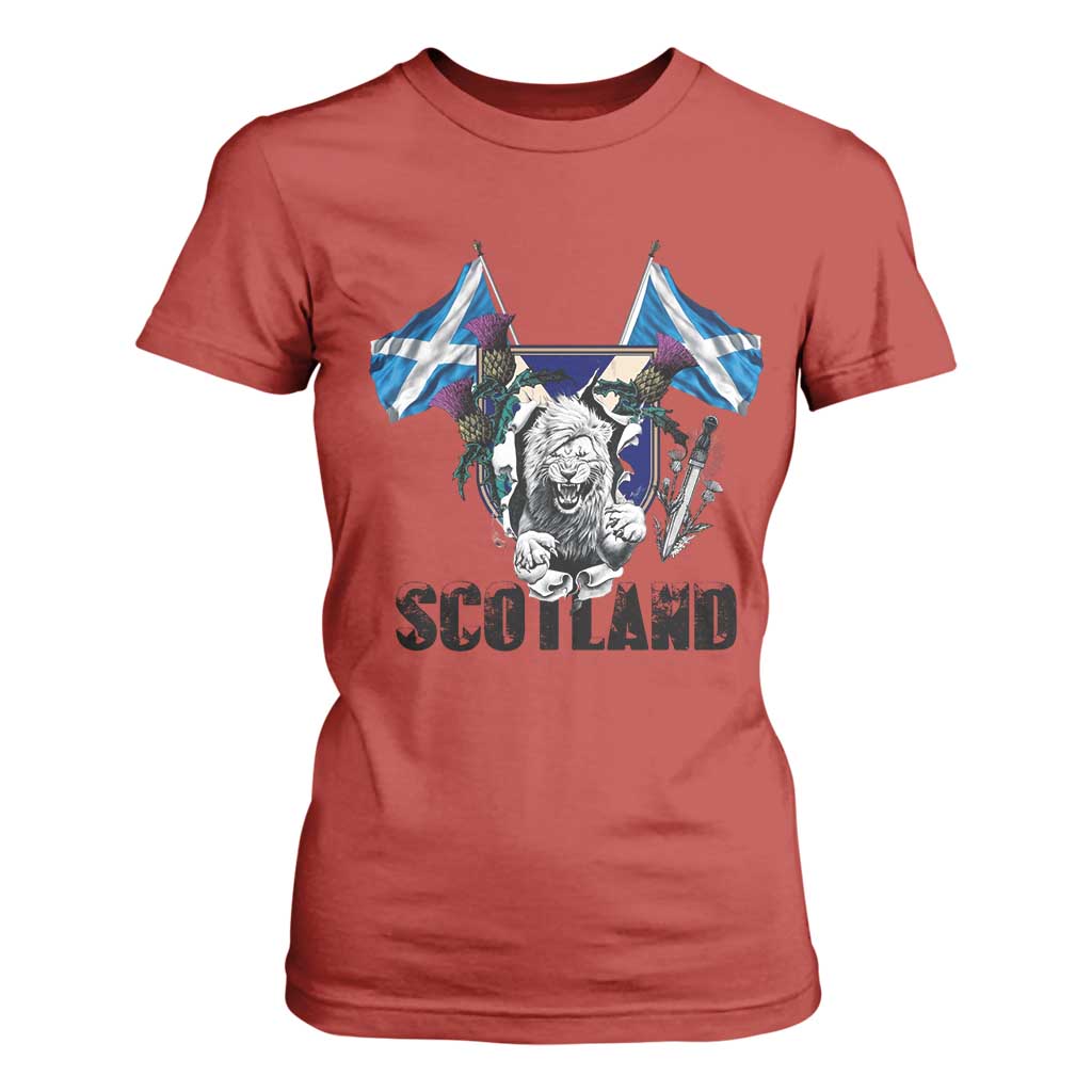 Roaring Scottish Lion Crest T Shirt For Women Thistle Scotland Flag Emblem for Brave Highlanders TS02 Red Print Your Wear
