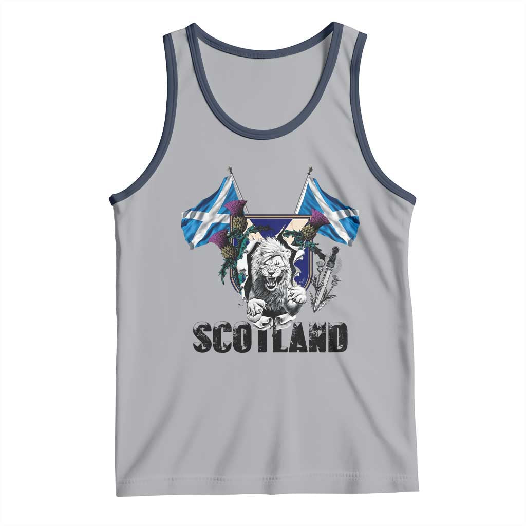Roaring Scottish Lion Crest Tank Top Thistle Scotland Flag Emblem for Brave Highlanders TS02 Athletic Heather Navy Print Your Wear