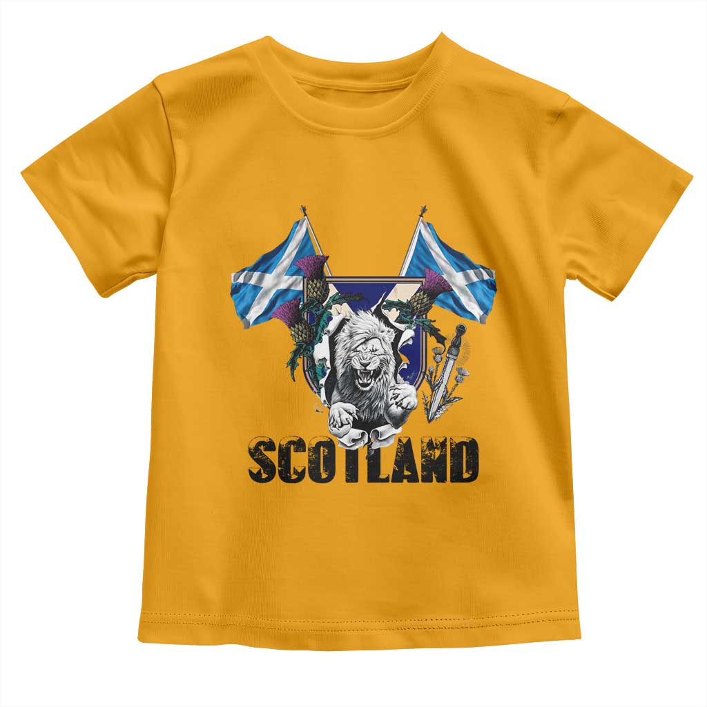Roaring Scottish Lion Crest Toddler T Shirt Thistle Scotland Flag Emblem for Brave Highlanders TS02 Gold Print Your Wear