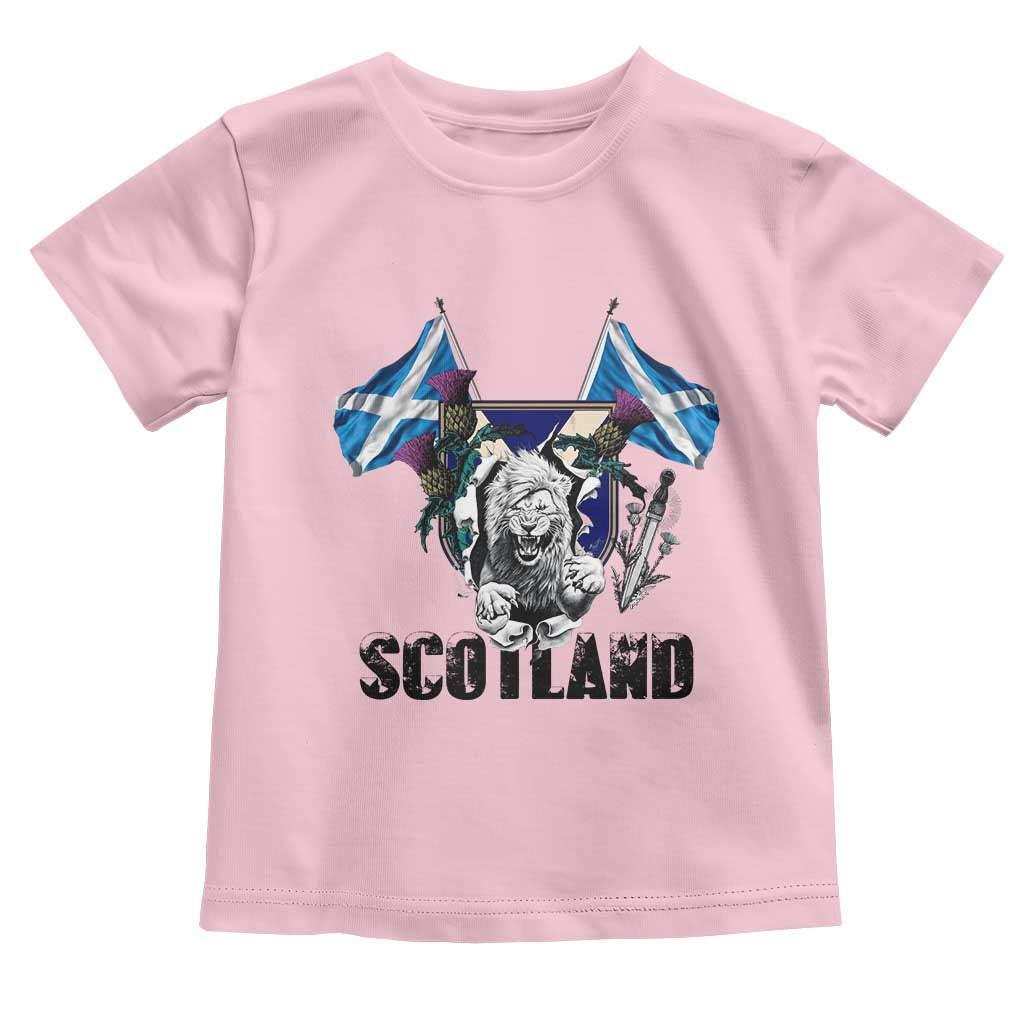 Roaring Scottish Lion Crest Toddler T Shirt Thistle Scotland Flag Emblem for Brave Highlanders TS02 Light Pink Print Your Wear