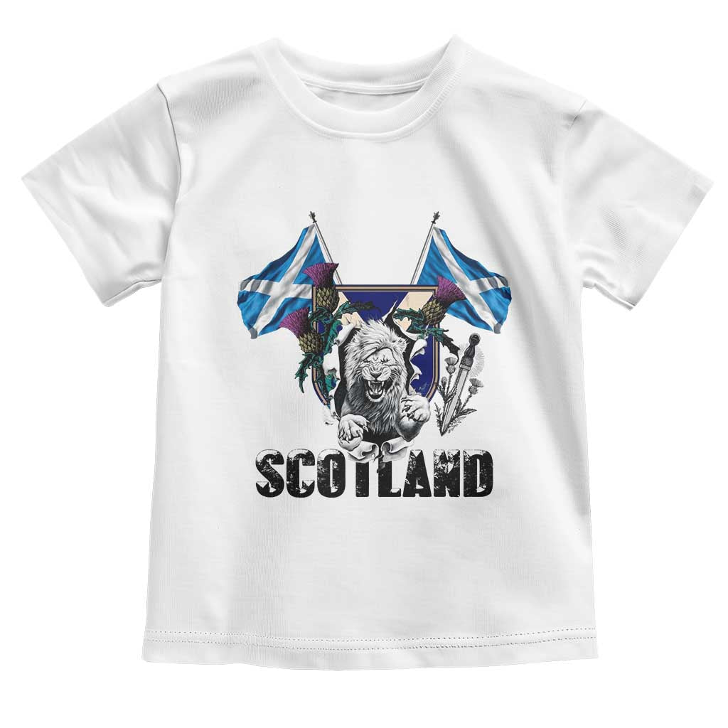 Roaring Scottish Lion Crest Toddler T Shirt Thistle Scotland Flag Emblem for Brave Highlanders TS02 White Print Your Wear