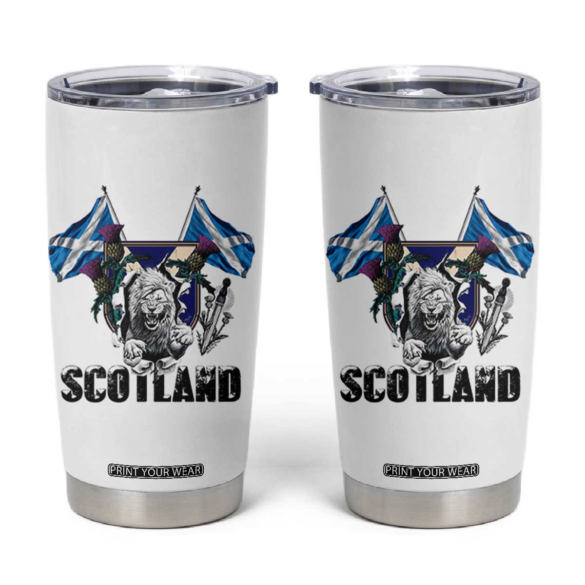 Roaring Scottish Lion Crest Tumbler Cup Thistle Scotland Flag Emblem for Brave Highlanders TS02 White Print Your Wear