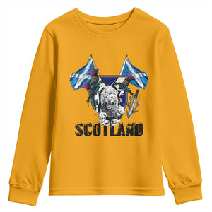 Roaring Scottish Lion Crest Youth Sweatshirt Thistle Scotland Flag Emblem for Brave Highlanders TS02 Gold Print Your Wear